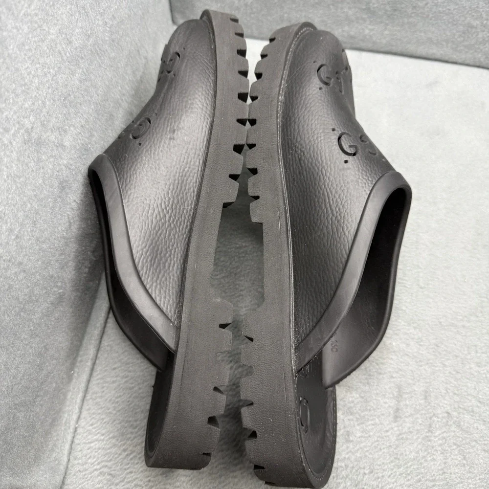 Gucci Cut Out Monogram Black 100% Rubber Slip-On Sandals Men's G 11 US 12
